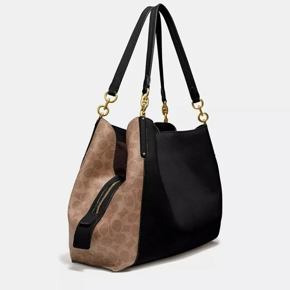 Coach Dalton 31, NWOT, with COA, Black Pebbled Leather and Brown Logo Canvas - Picture 2 of 8